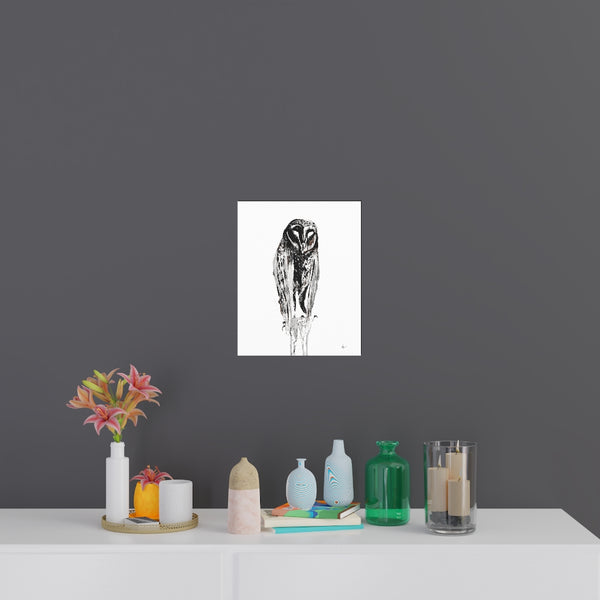 Silent Owl - Fine Art Posters. Wall art. Painting. Artwork - Black version