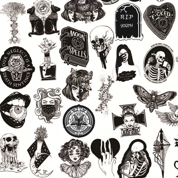 10/30/50pcs/Pack Cool Black And White Punk Skull Stickers Skateboard Guitar Luggage Laptop Waterproof PVC Graffiti Sticker Toys