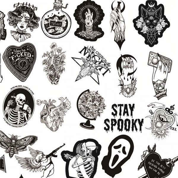 10/30/50pcs/Pack Cool Black And White Punk Skull Stickers Skateboard Guitar Luggage Laptop Waterproof PVC Graffiti Sticker Toys