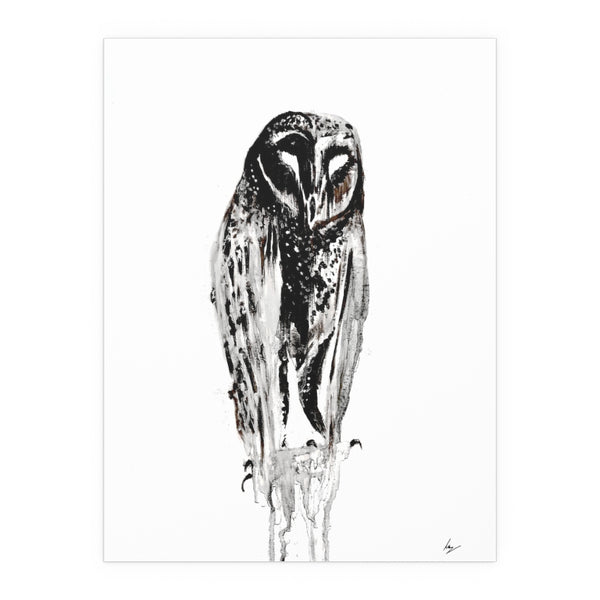 Silent Owl - Fine Art Posters. Wall art. Painting. Artwork - Black version