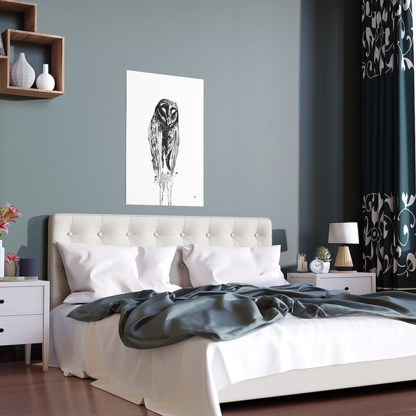 Silent Owl - Fine Art Posters. Wall art. Painting. Artwork - Black version