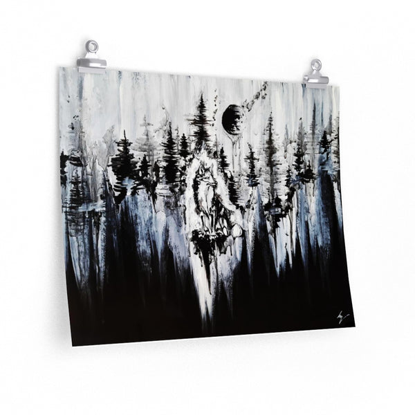 Fox in the moonlights darkness - Premium Matte horizontal posters. Wall art, gothic home décor, Fox and forest art.