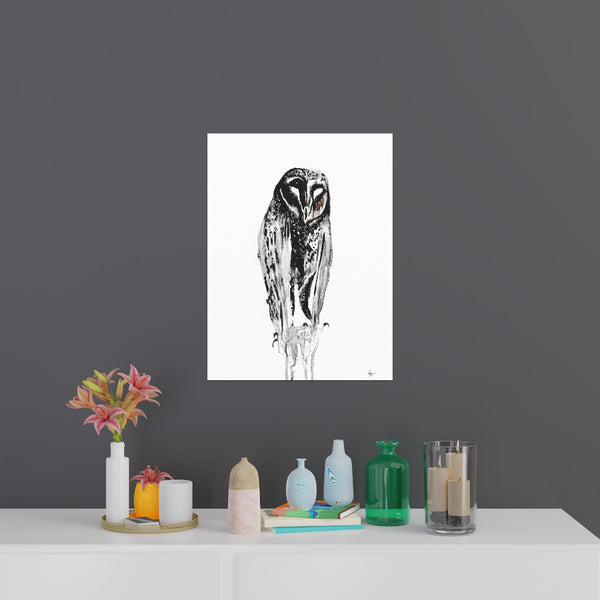 Silent Owl - Fine Art Posters. Wall art. Painting. Artwork - Black version