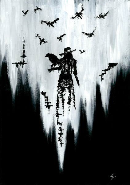 The raven witch Diana. Gothic, witch and raven Home decor- Wall art.