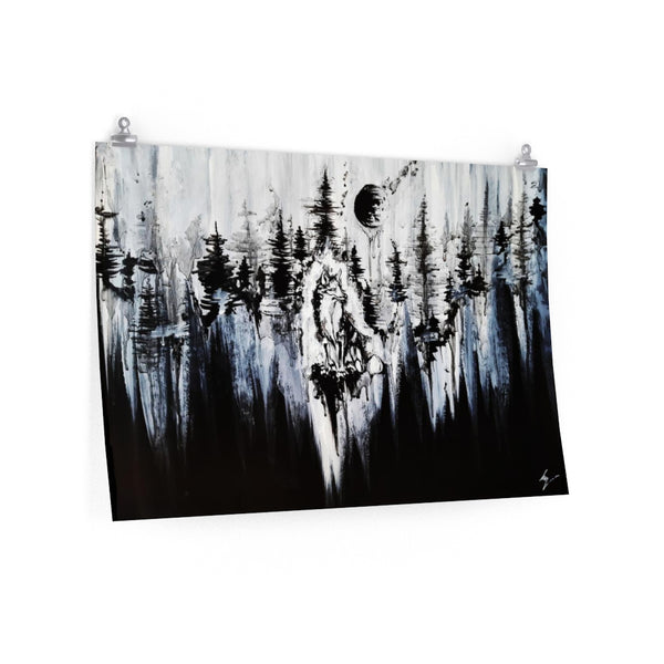 Fox in the moonlights darkness - Premium Matte horizontal posters. Wall art, gothic home décor, Fox and forest art.