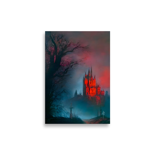 Graveyard castle. Oil painting. Art print. original artwork.