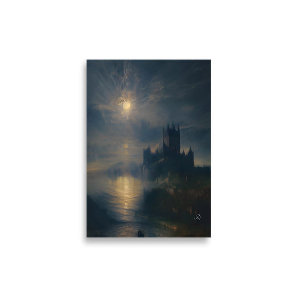 Oil Painting. Castle clair de lune VI. Landscape Art. Art print. original artwork. Gothic Home décor. Digital art.