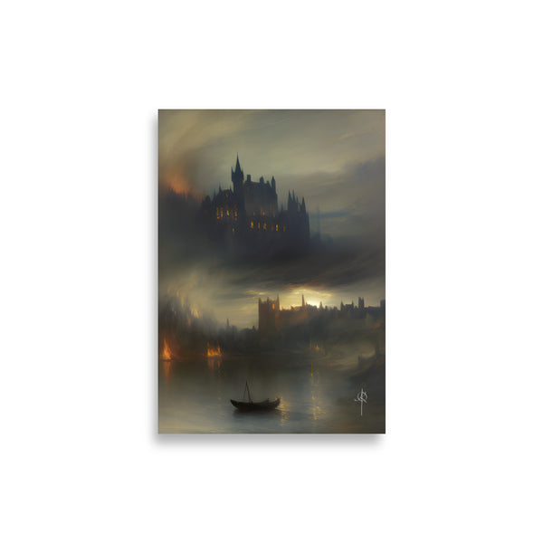 Oil Painting. Château Fires VI. Landscape Art. Art print. original artwork. Gothic Home décor. Digital art.
