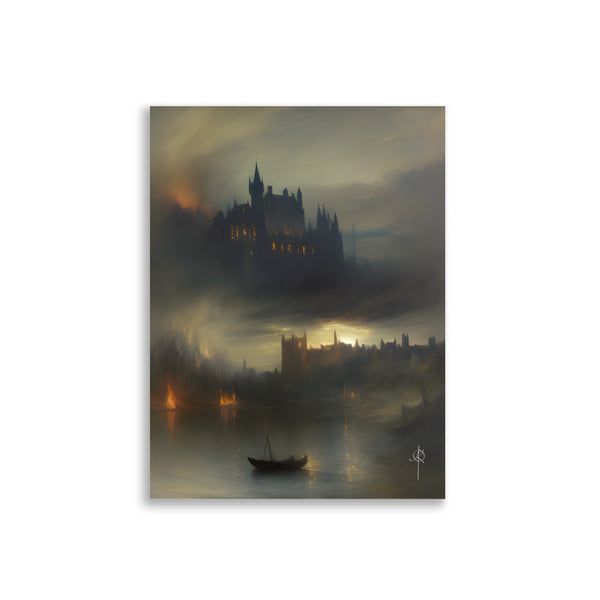 Oil Painting. Château Fires VI. Landscape Art. Art print. original artwork. Gothic Home décor. Digital art.
