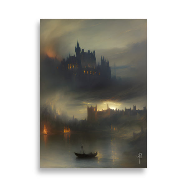 Oil Painting. Château Fires VI. Landscape Art. Art print. original artwork. Gothic Home décor. Digital art.