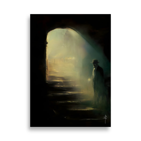 Oil Painting. The watcher in the night. Landscape Art. Art print. original artwork. Gothic Home décor. Digital art.