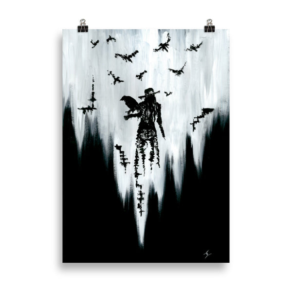 The raven witch Diana. Gothic, witch and raven Home decor- Wall art.