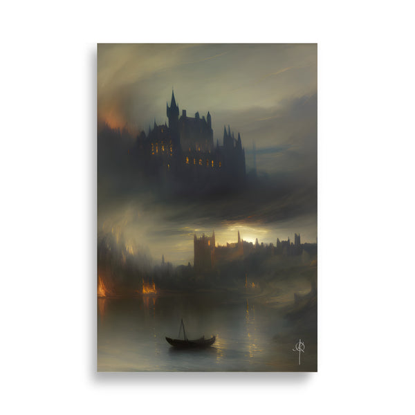 Oil Painting. Château Fires VI. Landscape Art. Art print. original artwork. Gothic Home décor. Digital art.