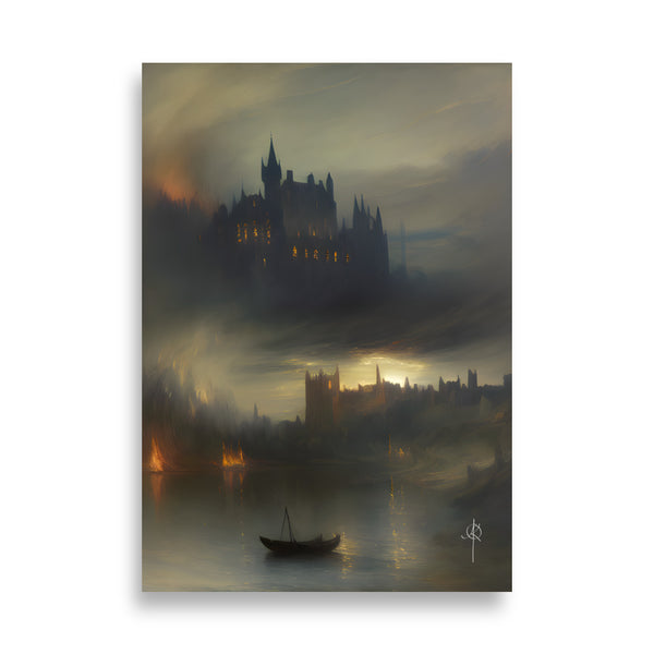 Oil Painting. Château Fires VI. Landscape Art. Art print. original artwork. Gothic Home décor. Digital art.