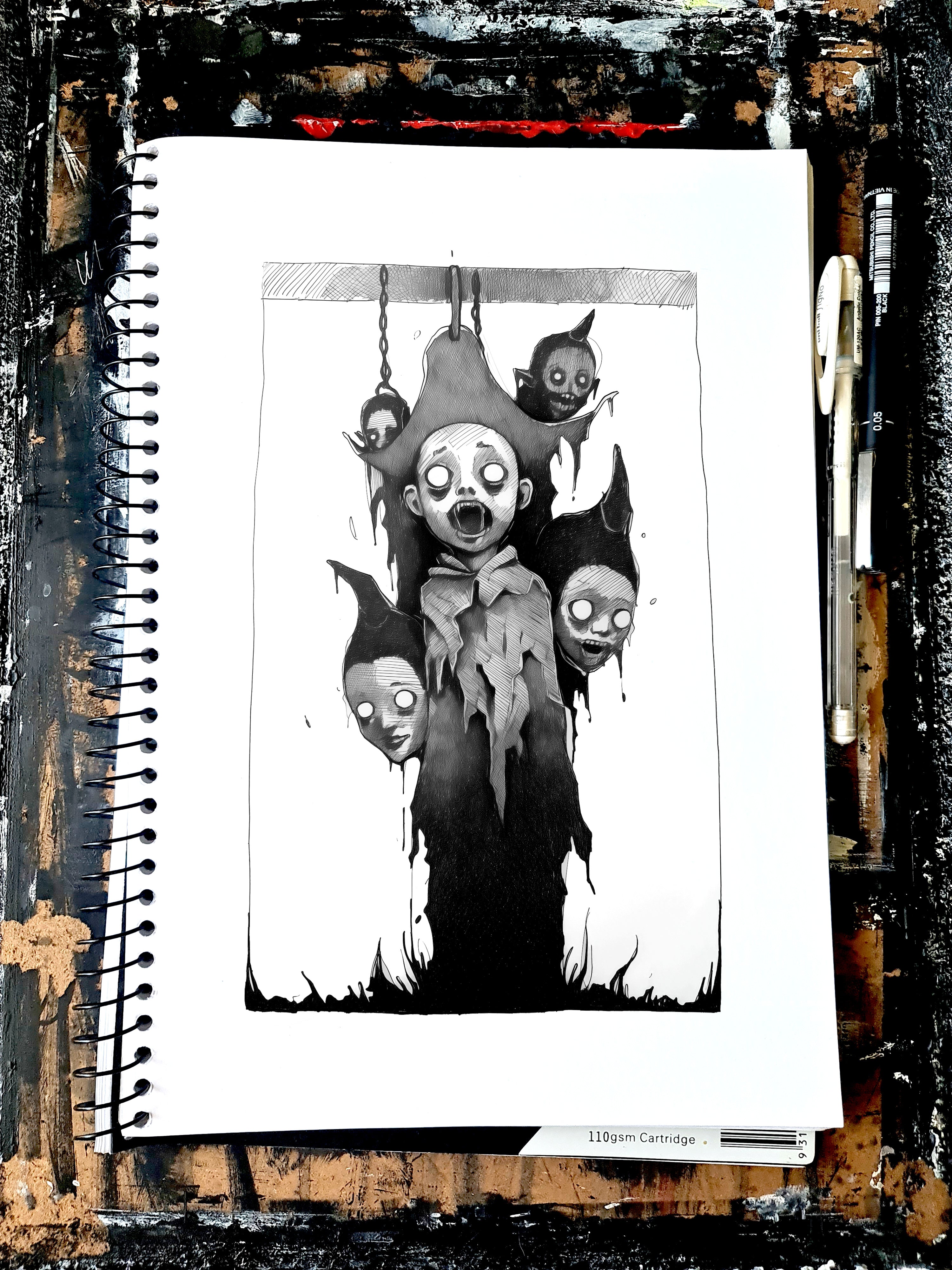 Vampire kids. Concept VI - Sketch artwork. Dark Series II. Art print and poster. Artwork Gothic home decor gift.