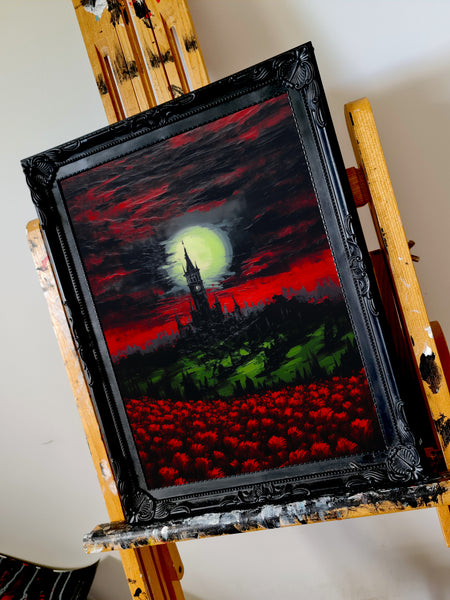 Red rose darkness. Art print.