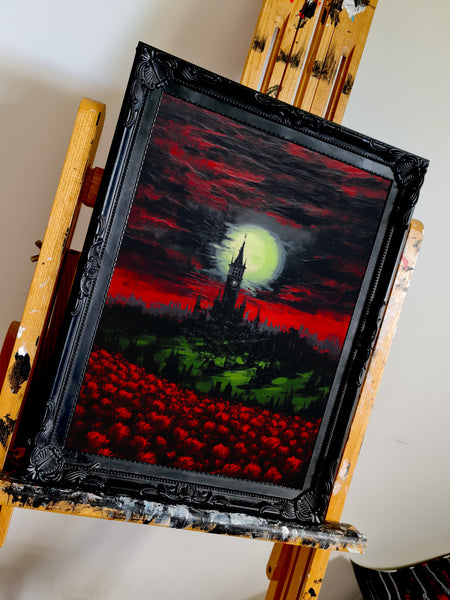 Red rose darkness. Art print.