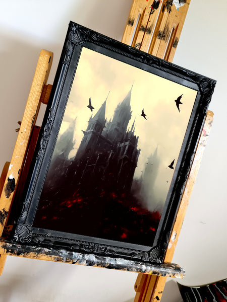 Ravens Castle - Oil Painting. Art print. original artwork. Gothic Home décor.
