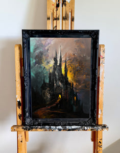 Castle fires. Dracula themed. - Art print. Oil painting.