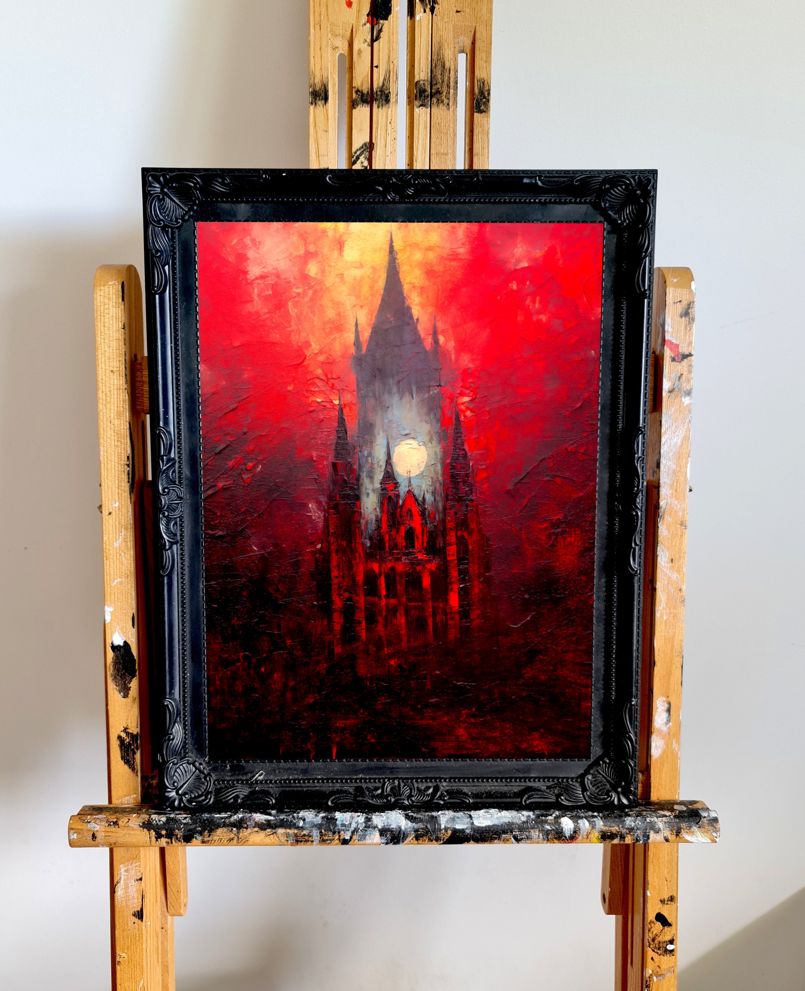 The burning chapel - Oil Painting. Art print. original artwork. Gothic Home décor.