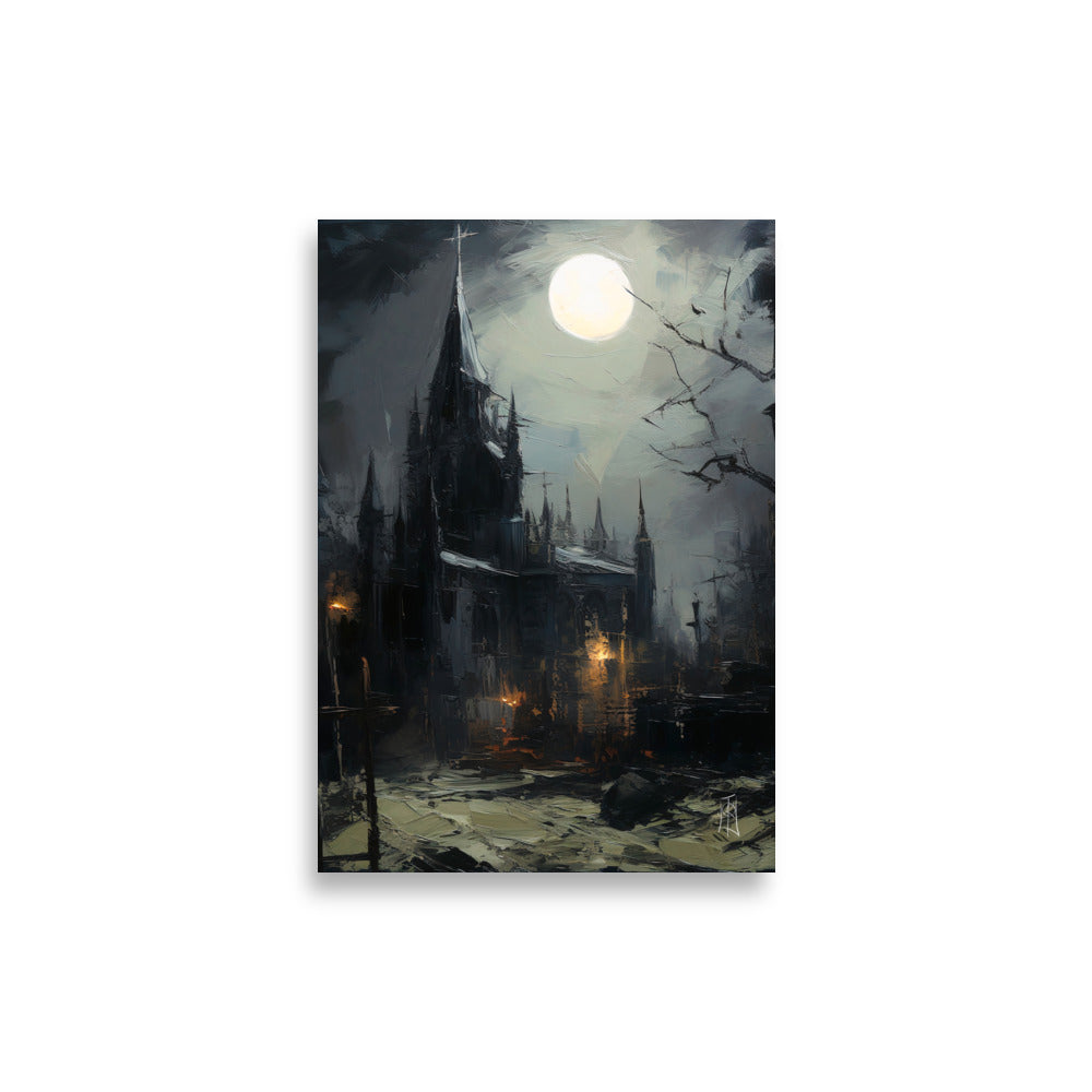 Oil Painting. Cemetery Moonlight IX. Painting. Art print. original artwork. Gothic Home décor. Digital art.