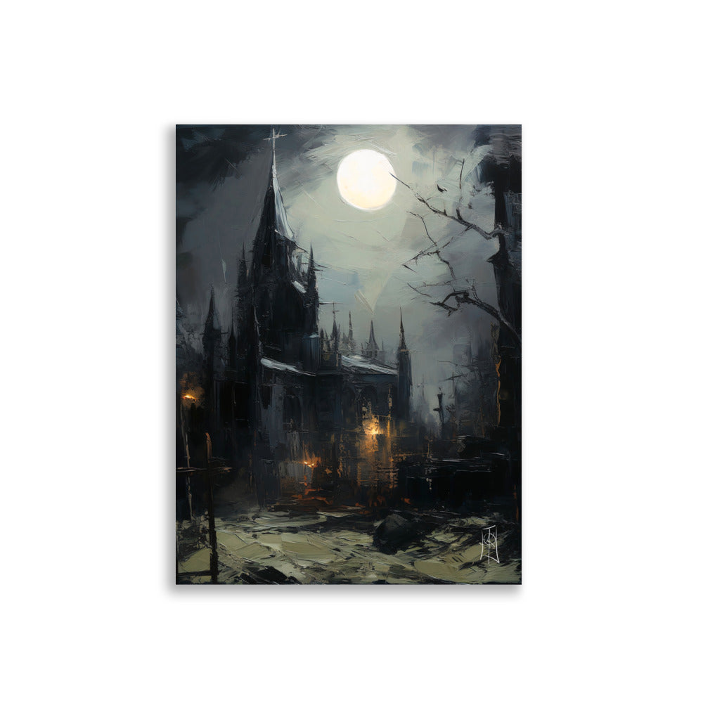 Oil Painting. Cemetery Moonlight IX. Painting. Art print. original artwork. Gothic Home décor. Digital art.