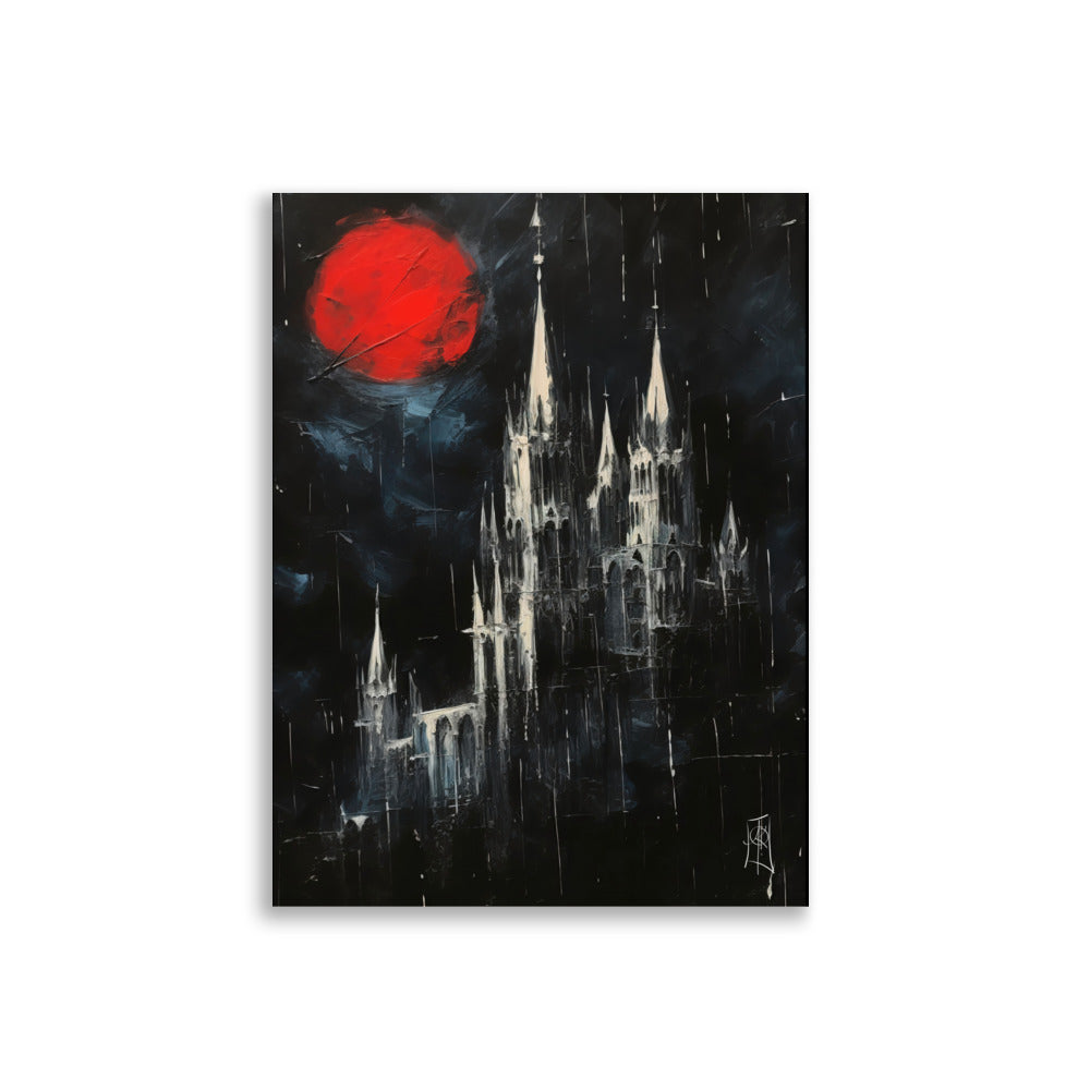 Blood moon Dracula's dark castle - Oil painting. White death Series I.
