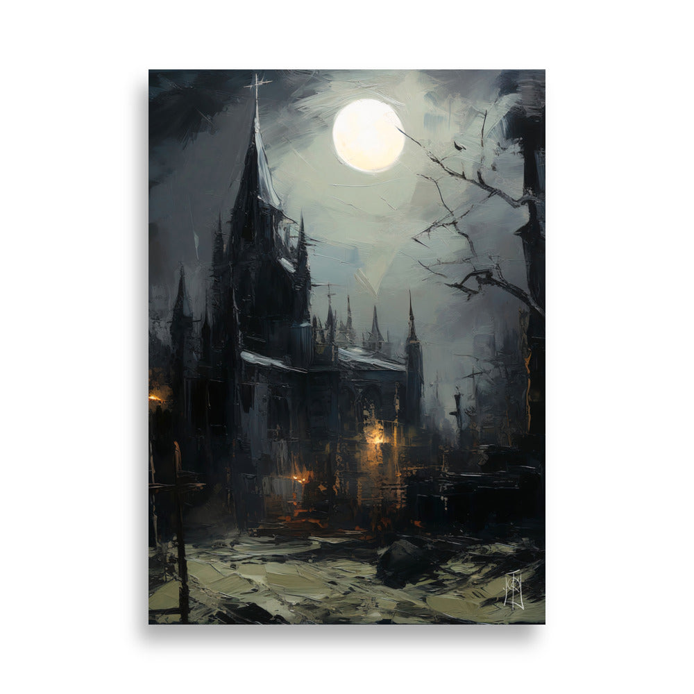 Oil Painting. Cemetery Moonlight IX. Painting. Art print. original artwork. Gothic Home décor. Digital art.
