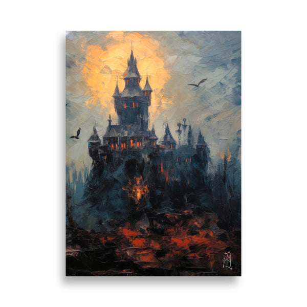 Dracula's deathly castle - Oil painting. Dark Series. Art print and poster. Artwork Gothic home decor gift.