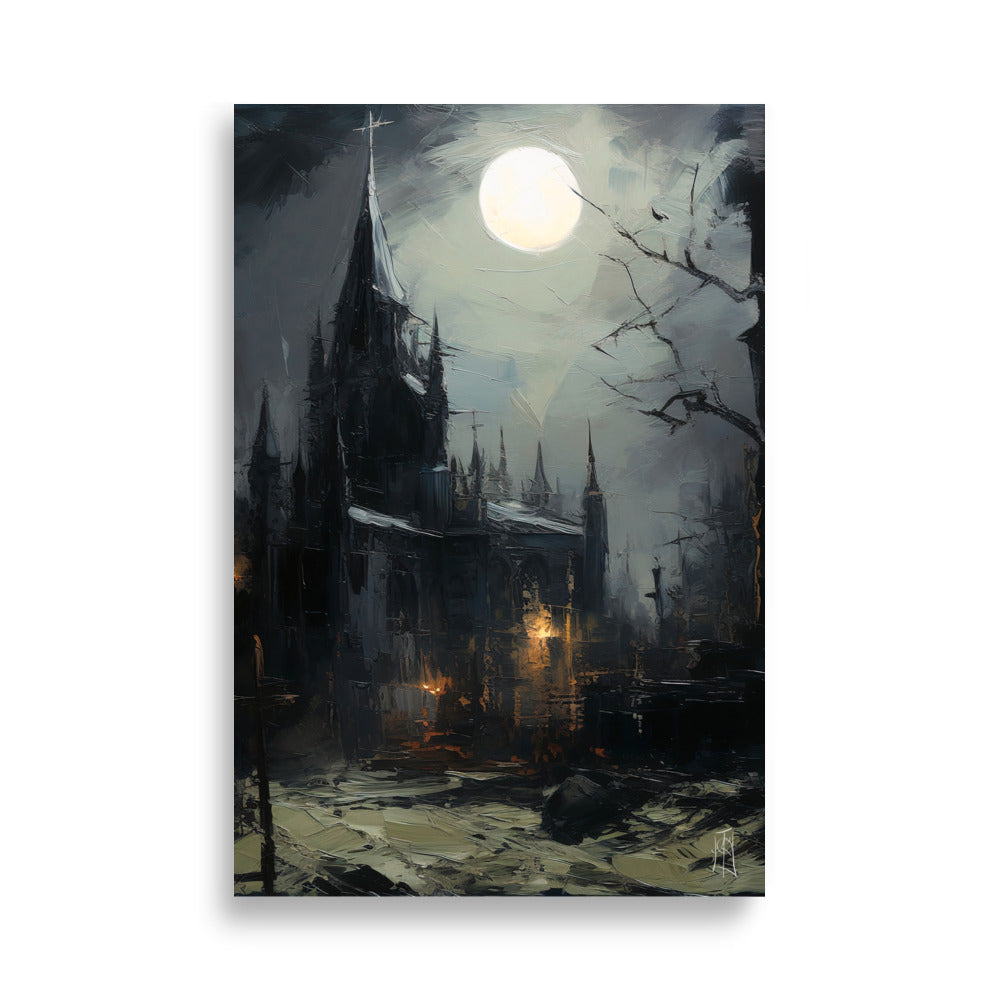Oil Painting. Cemetery Moonlight IX. Painting. Art print. original artwork. Gothic Home décor. Digital art.