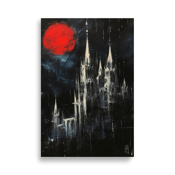 Blood moon Dracula's dark castle - Oil painting. White death Series I.