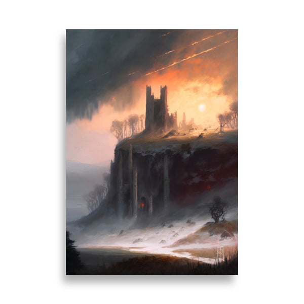 Oil Painting. Castle sunset VII. Painting. Art print. original artwork. Gothic Home décor. Digital art.