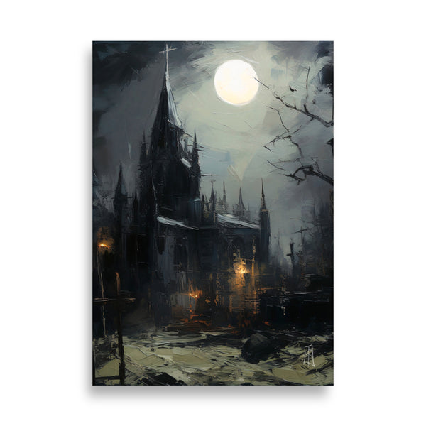 Oil Painting. Cemetery Moonlight IX. Painting. Art print. original artwork. Gothic Home décor. Digital art.