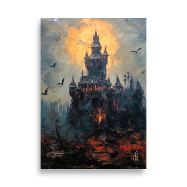 Dracula's deathly castle - Oil painting. Dark Series. Art print and poster. Artwork Gothic home decor gift.