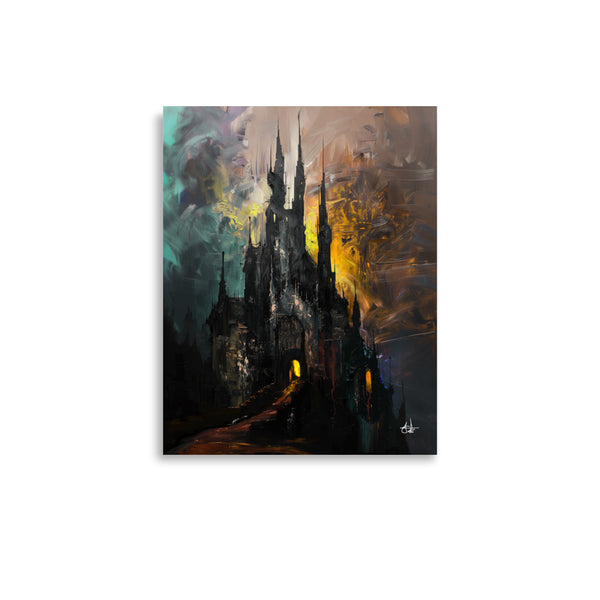 Castle fires. Dracula themed. - Art print. Oil painting.