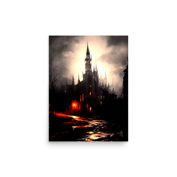 Oil Painting. The dark castle. Painting. Art print. original artwork. Gothic Home décor. Digital art.