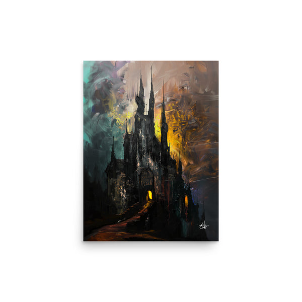 Castle fires. Dracula themed. - Art print. Oil painting.