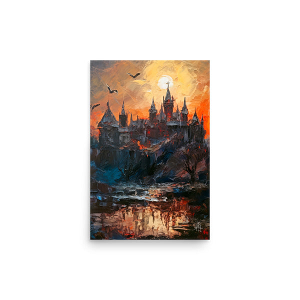 Dracula's deathly castle - Oil painting. Dark madness I. Art print and poster.