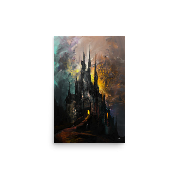 Castle fires. Dracula themed. - Art print. Oil painting.