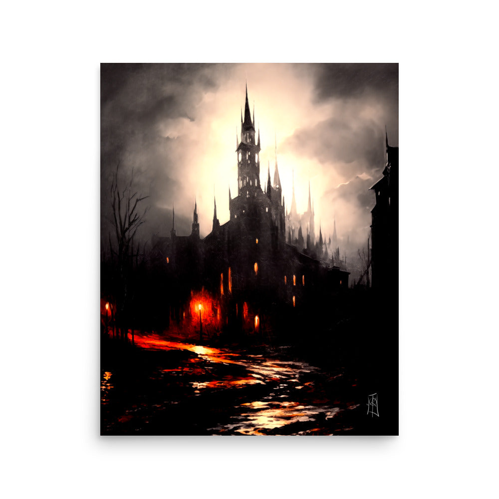 Oil Painting. The dark castle. Painting. Art print. original artwork. Gothic Home décor. Digital art.
