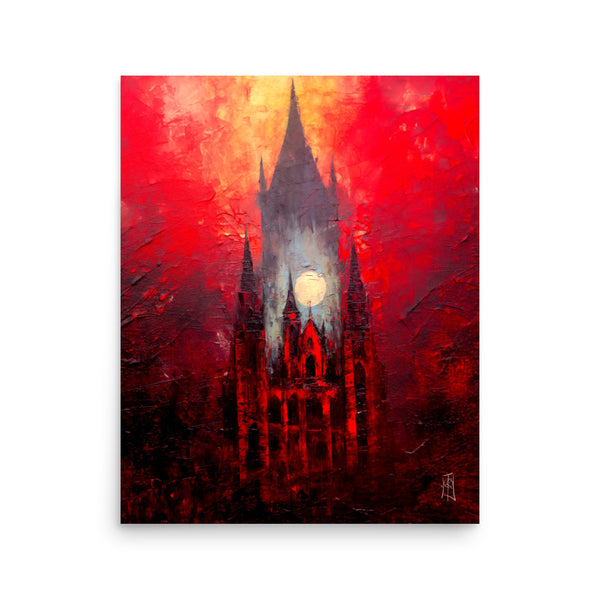 The burning chapel - Oil Painting. Art print. original artwork. Gothic Home décor.