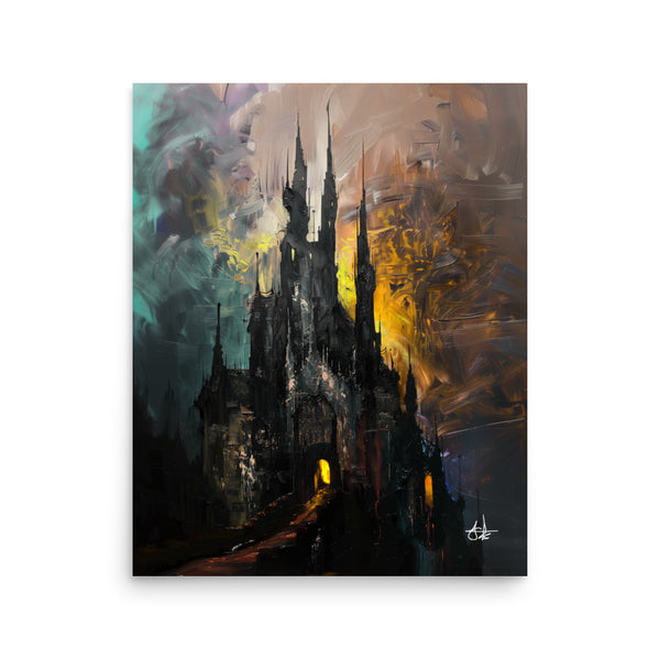 Castle fires. Dracula themed. - Art print. Oil painting.