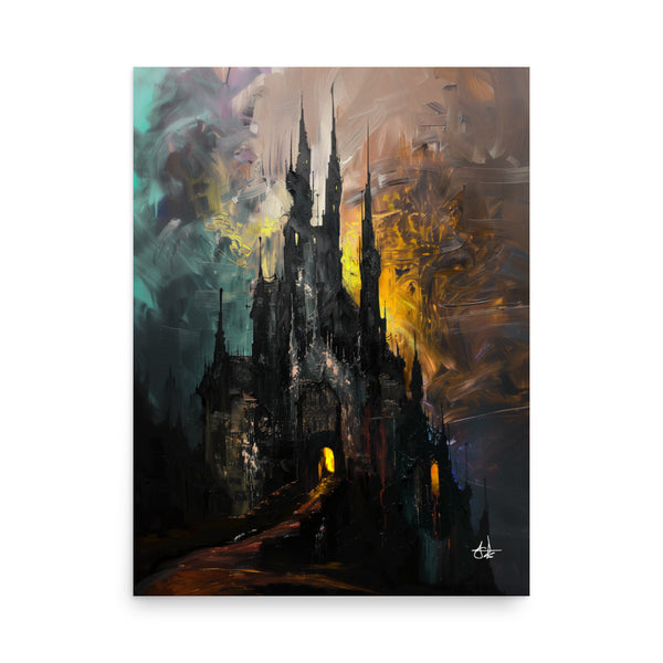 Castle fires. Dracula themed. - Art print. Oil painting.