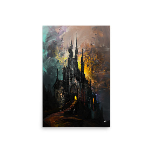 Castle fires. Dracula themed. - Art print. Oil painting.