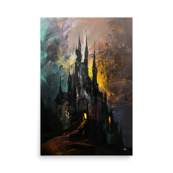 Castle fires. Dracula themed. - Art print. Oil painting.