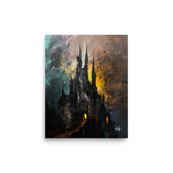 Castle fires. Dracula themed. - Art print. Oil painting.