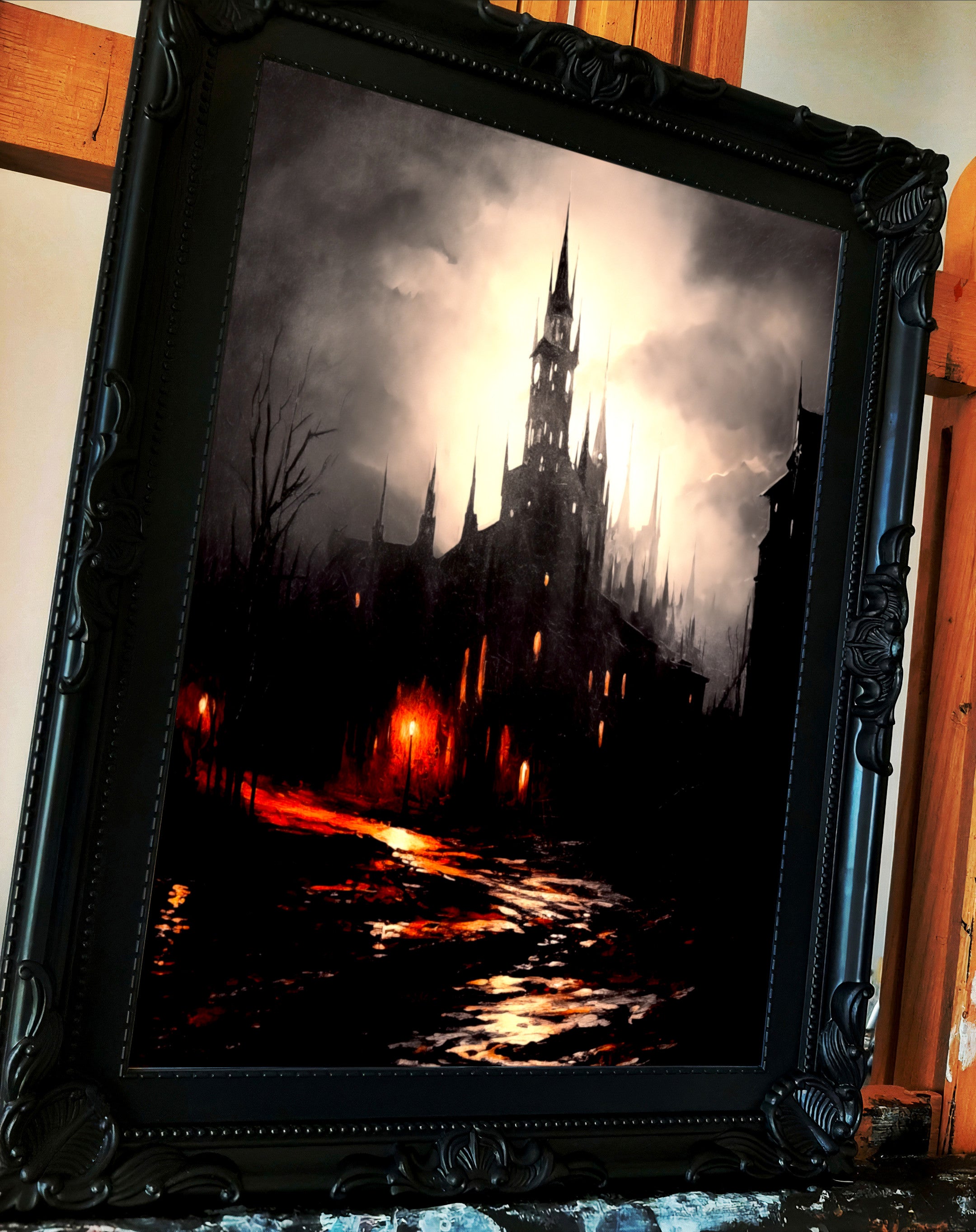 Oil Painting. The dark castle. Painting. Art print. original artwork. Gothic Home décor. Digital art.