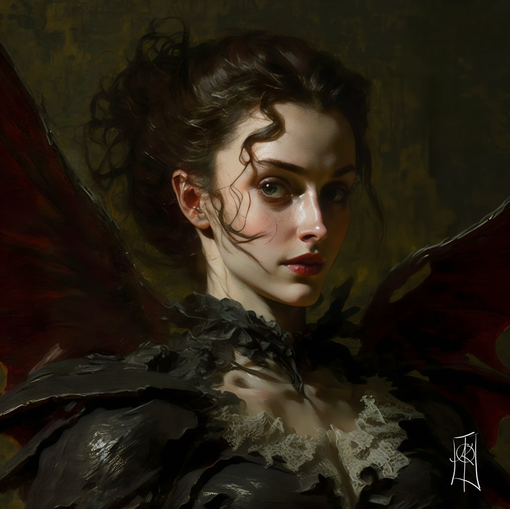 Oil Painting. Selene the Death Dealer VII. Painting. Art print. original artwork. Gothic Home décor. Digital art.