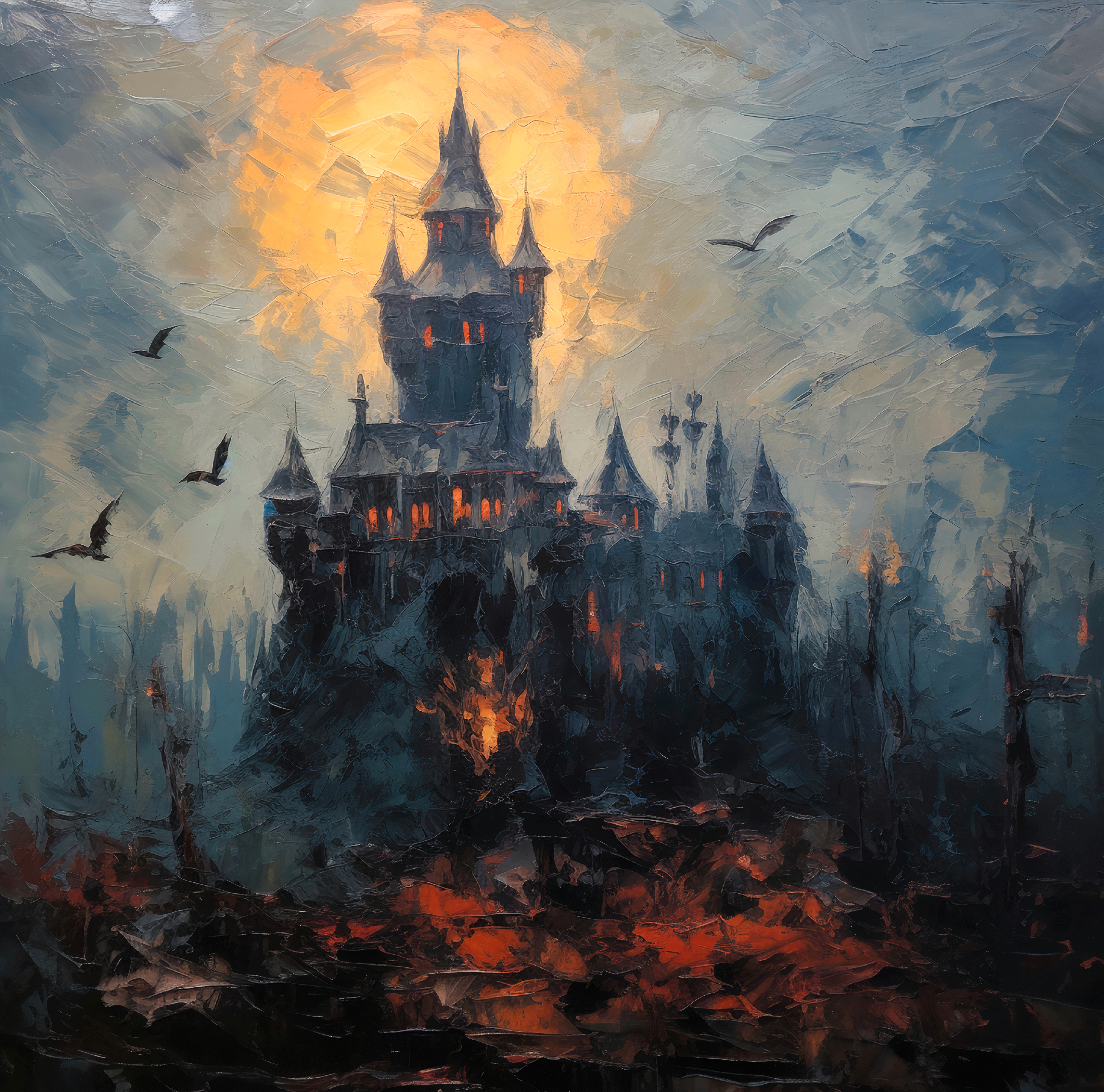 Dracula's deathly castle - Oil painting. Dark Series. Art print and poster. Artwork Gothic home decor gift.