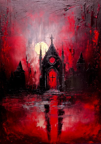 Cemetery blood moon. Art Print.